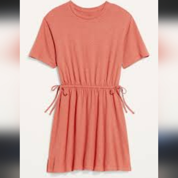 Old Navy Waist-Defined Short-Sleeve Slub-Knit Mini T-Shirt Dress Sugar Poppy - Picture 4 of 13